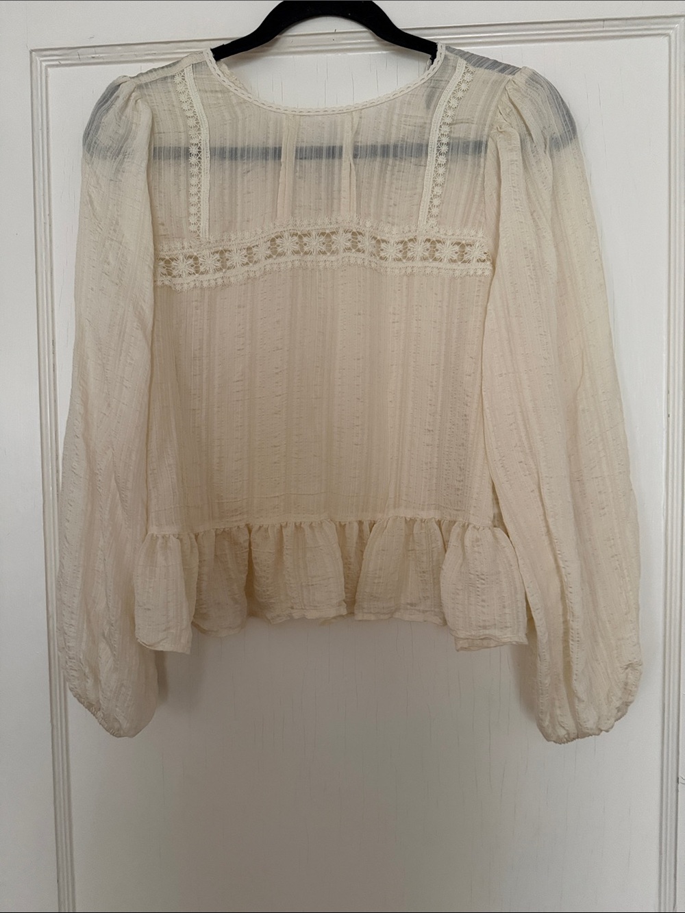 Zara Cream Blouse with Lace Trim